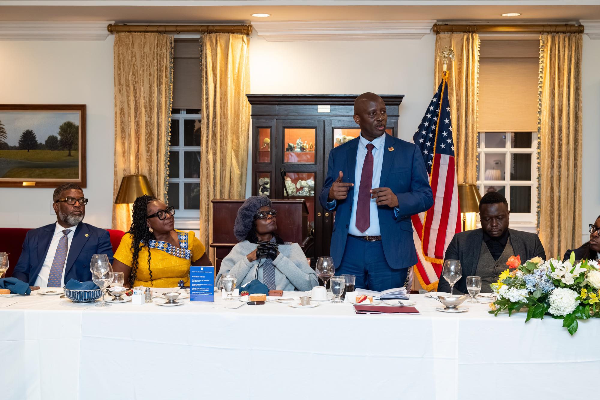 A speaker delivering remarks from the podium at a previous African Leadership Roundtable